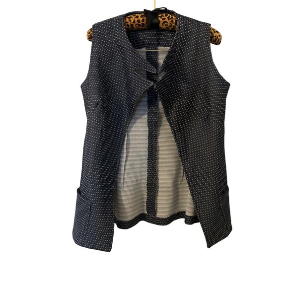 Vintage 1970s Bell Bottom Women’s Blue Polka Dot Pantsuit with Vest Cardigan XS - Picture 6 of 11